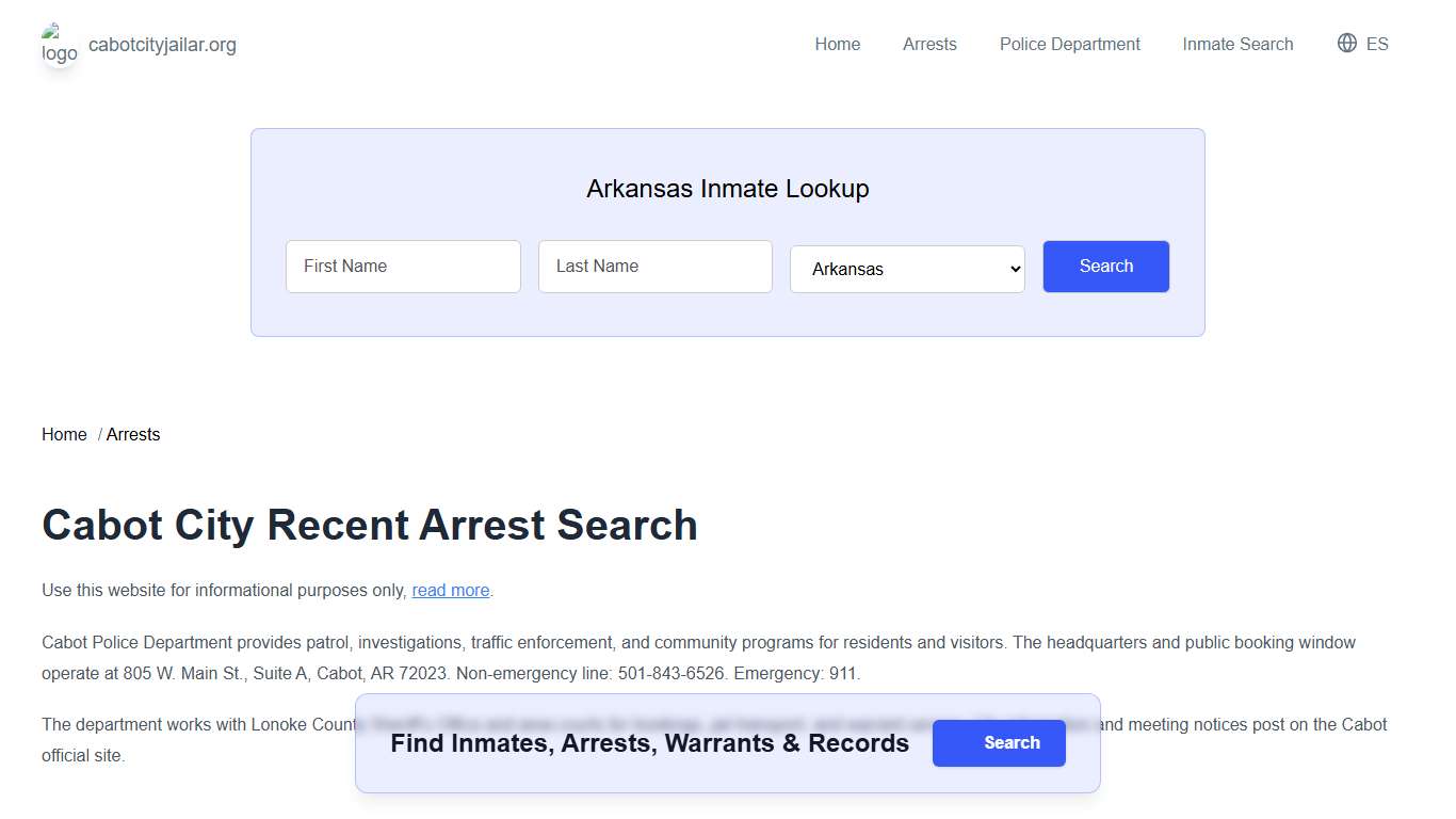 Cabot, AR Arrests, Active Warrants Lookup